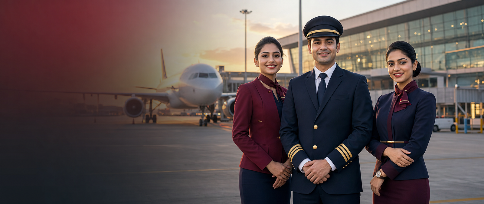 Air India pilot and cabin crew professionals at a modern airport